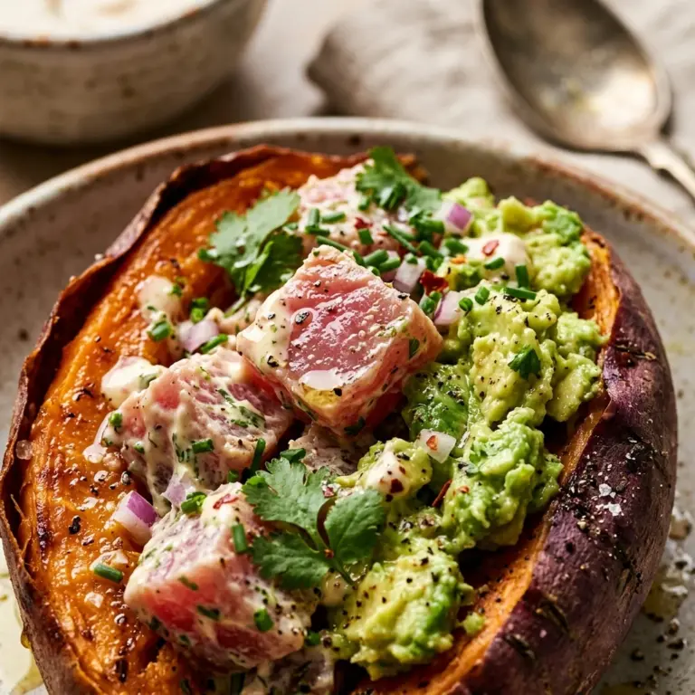 Avocado Tuna Stuffed Sweet Potato