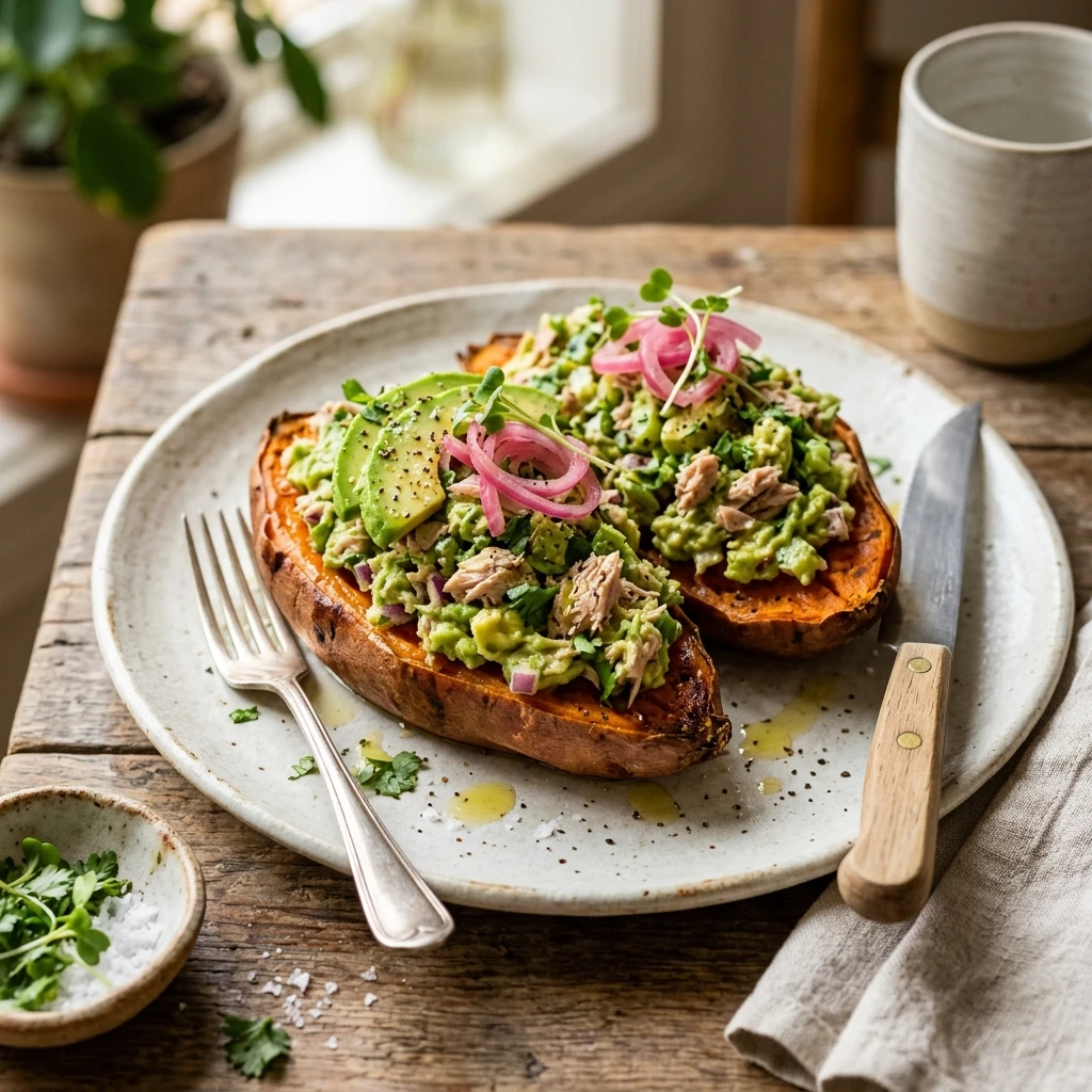 Avocado Tuna Stuffed Sweet Potato