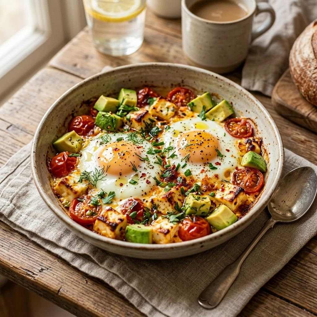 Baked Feta Avocado Eggs