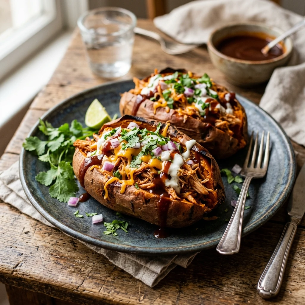 BBQ Chicken Stuffed Sweet Potatoes