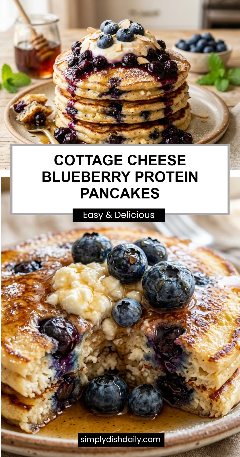 Cottage Cheese Blueberry Protein Pancakes