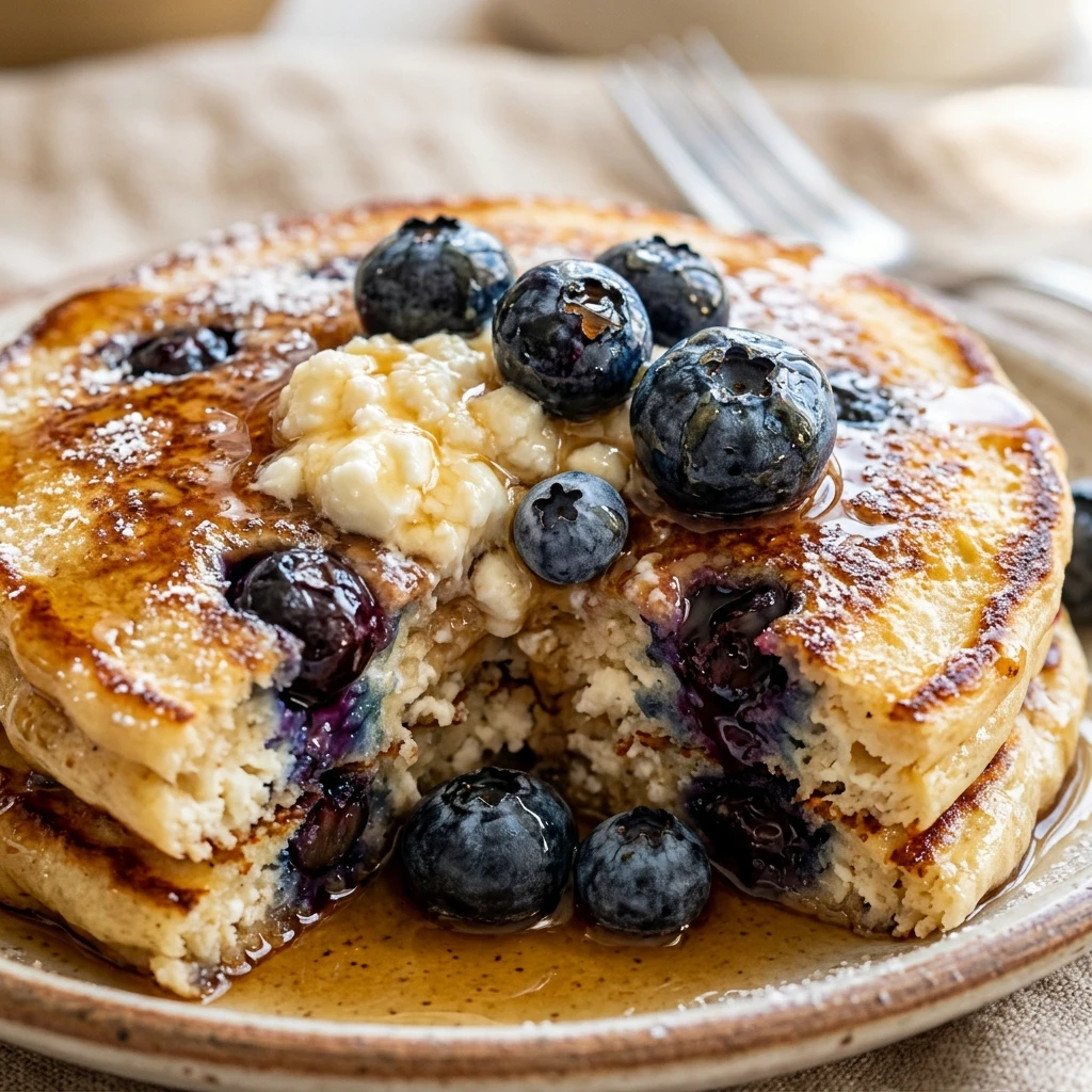 Cottage Cheese Blueberry Protein Pancakes