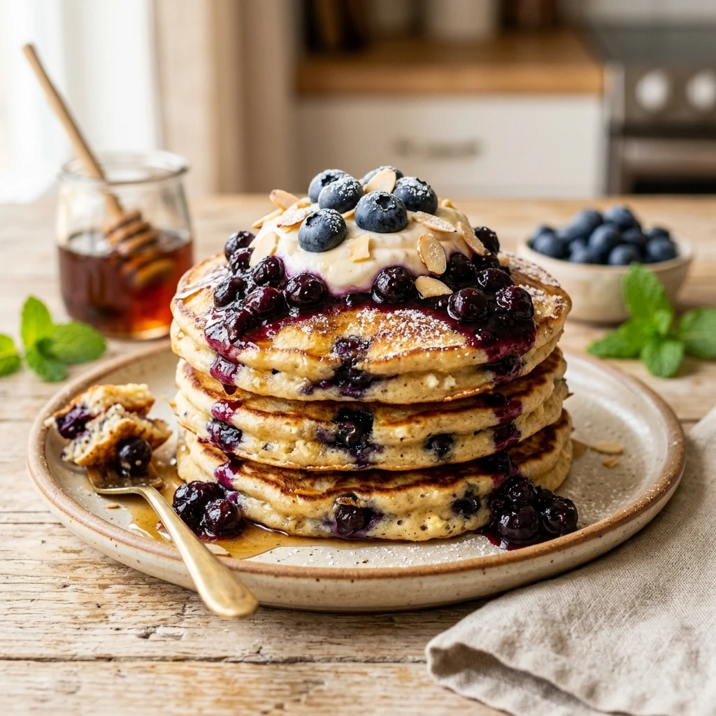 Cottage Cheese Blueberry Protein Pancakes