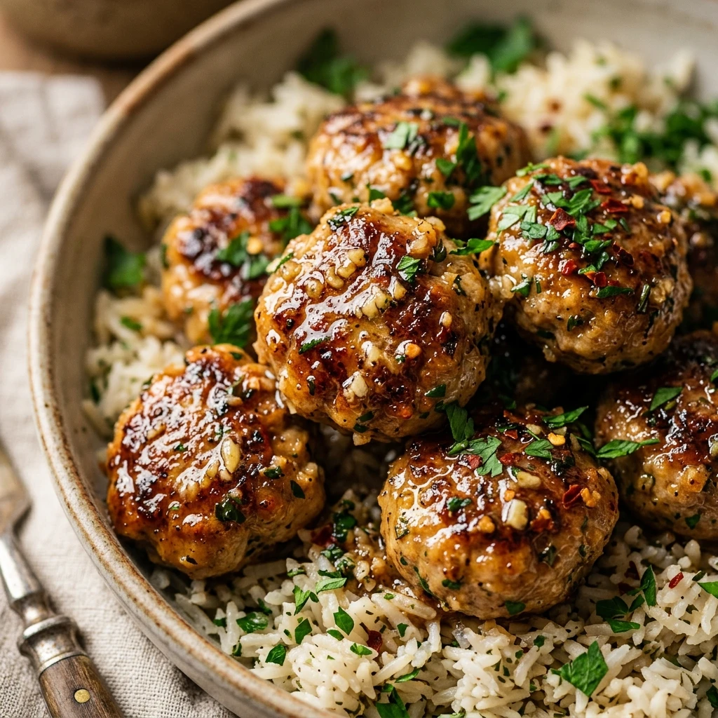 Garlic Butter Chicken Meatball Bowls