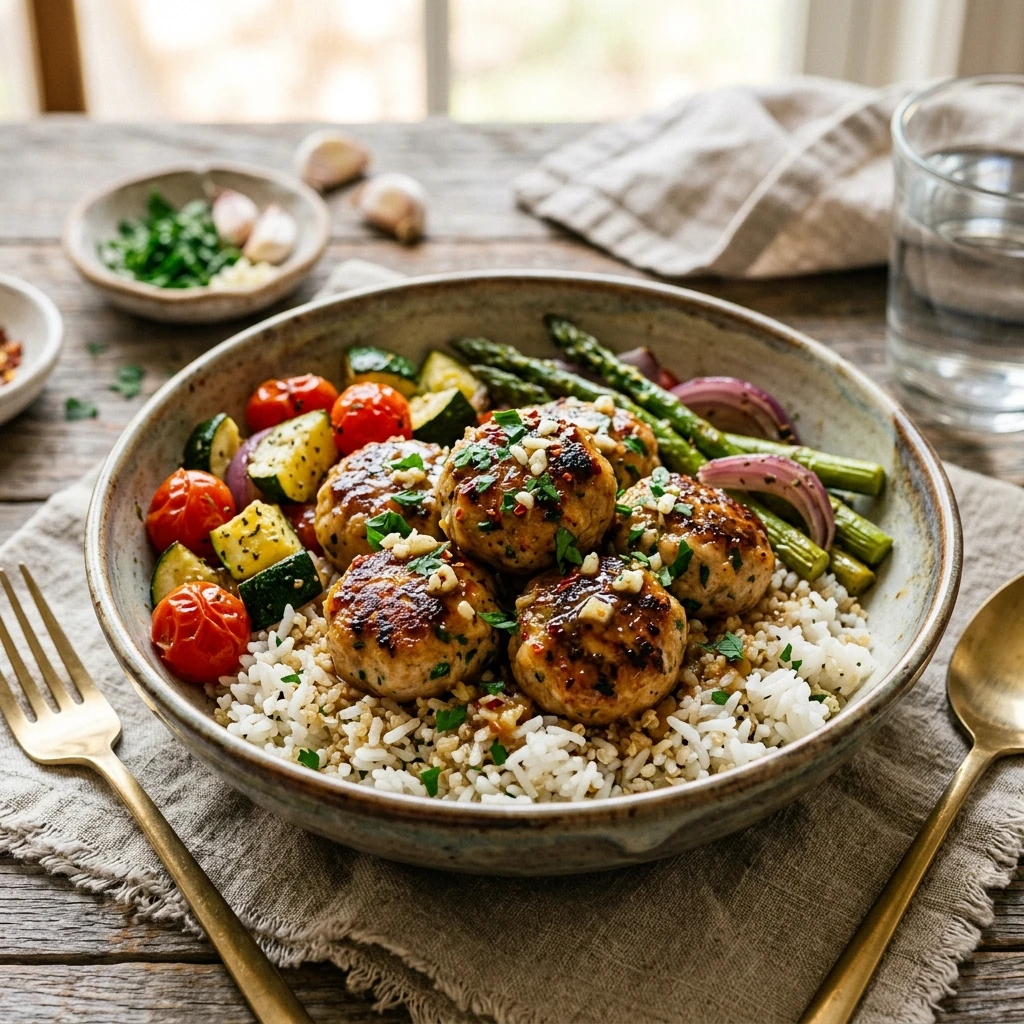 Garlic Butter Chicken Meatball Bowls