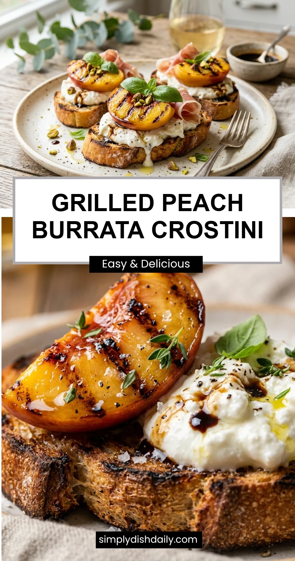 Grilled Peach Burrata Crostini