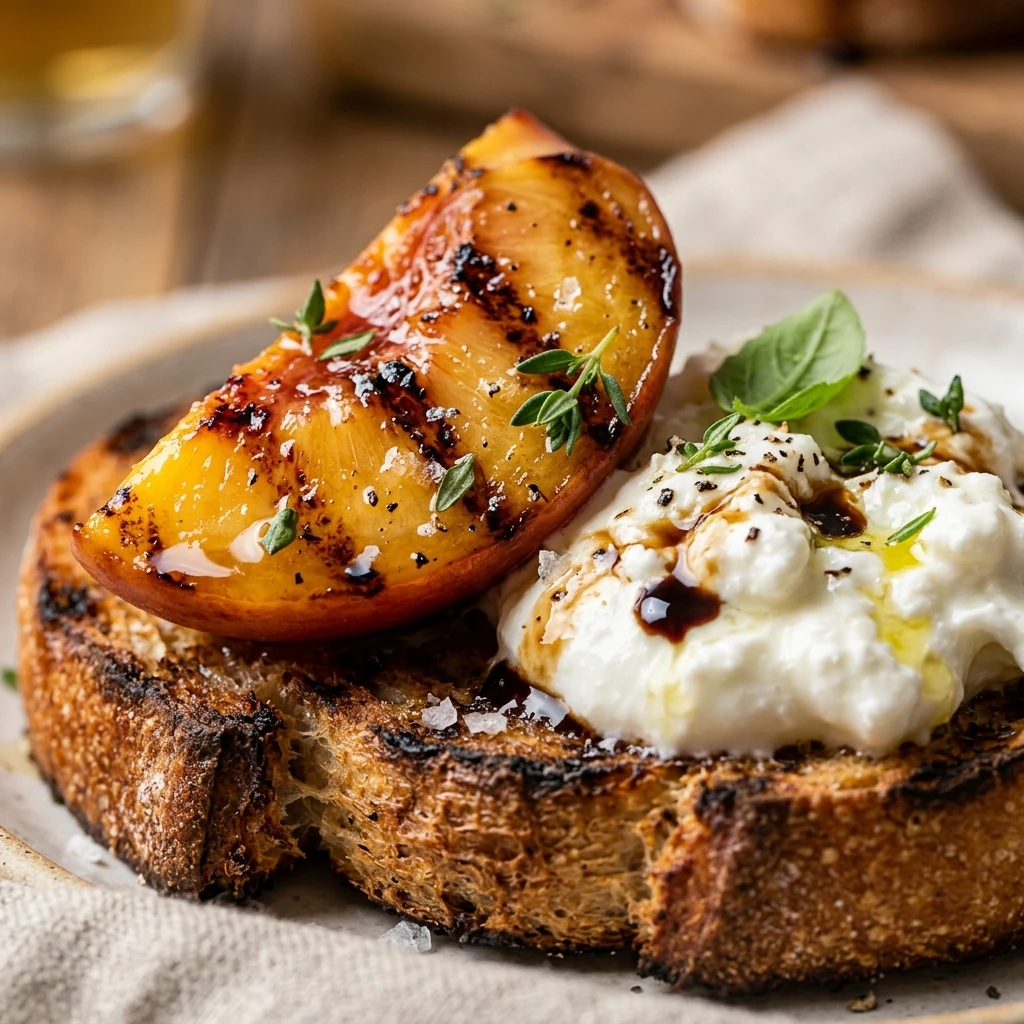 Grilled Peach Burrata Crostini