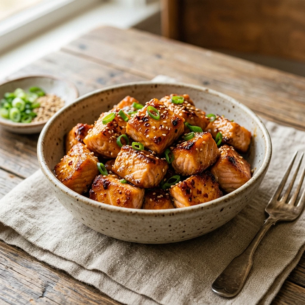 Honey Garlic Air Fryer Salmon Bites