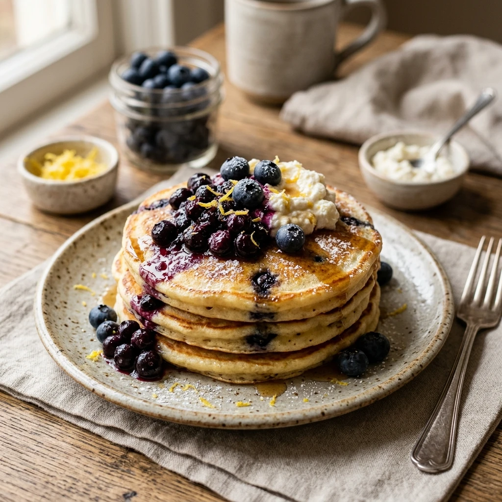 Lemon Blueberry Ricotta Pancakes