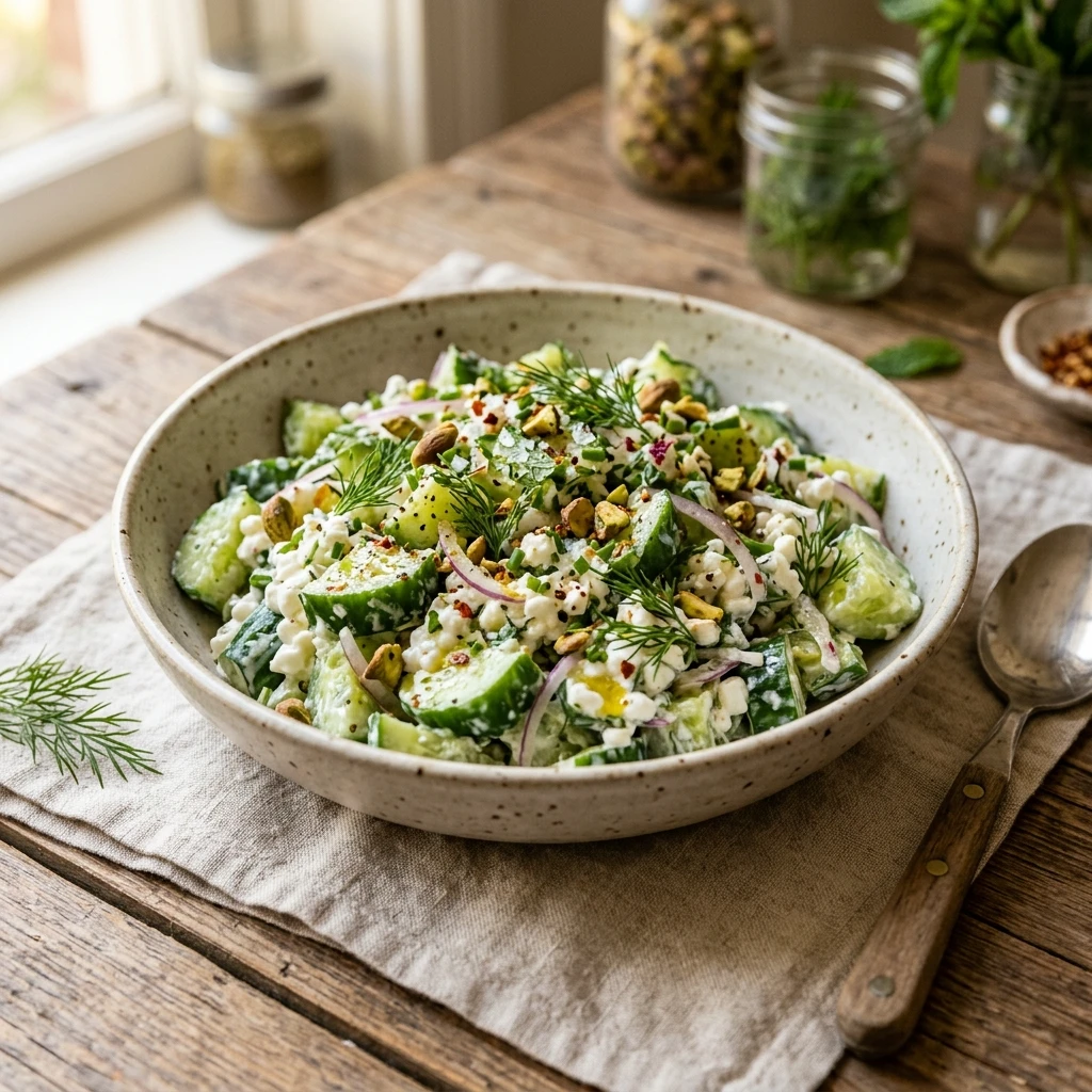Smashed Cucumber Cottage Cheese Salad