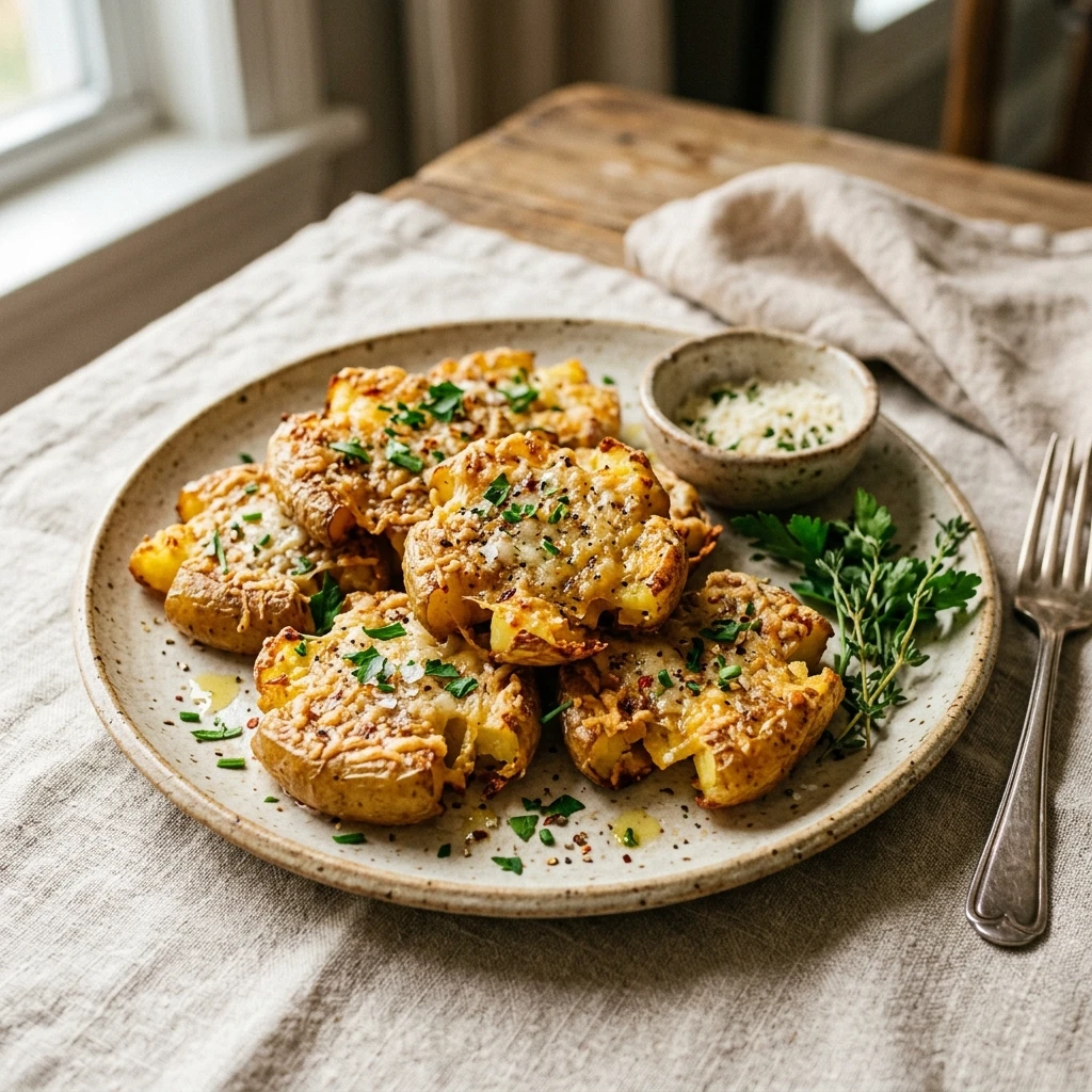 Viral Smashed Parmesan Potatoes