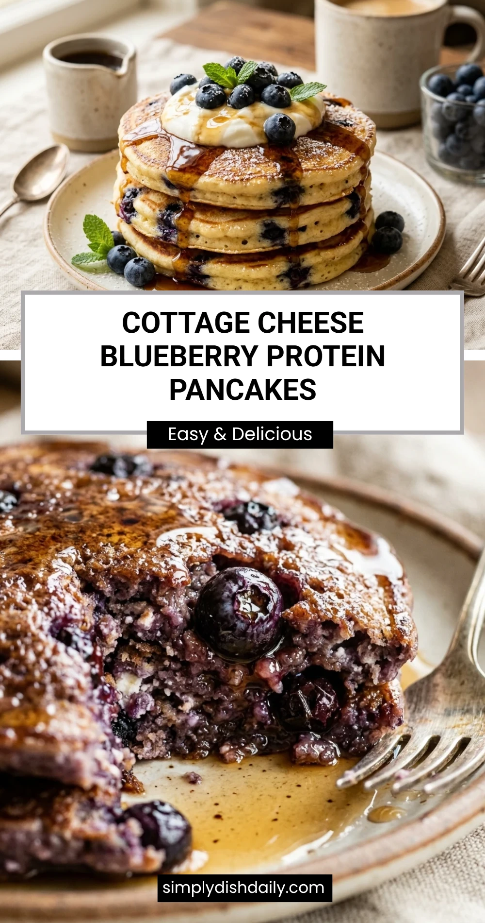 Cottage Cheese Blueberry Protein Pancakes