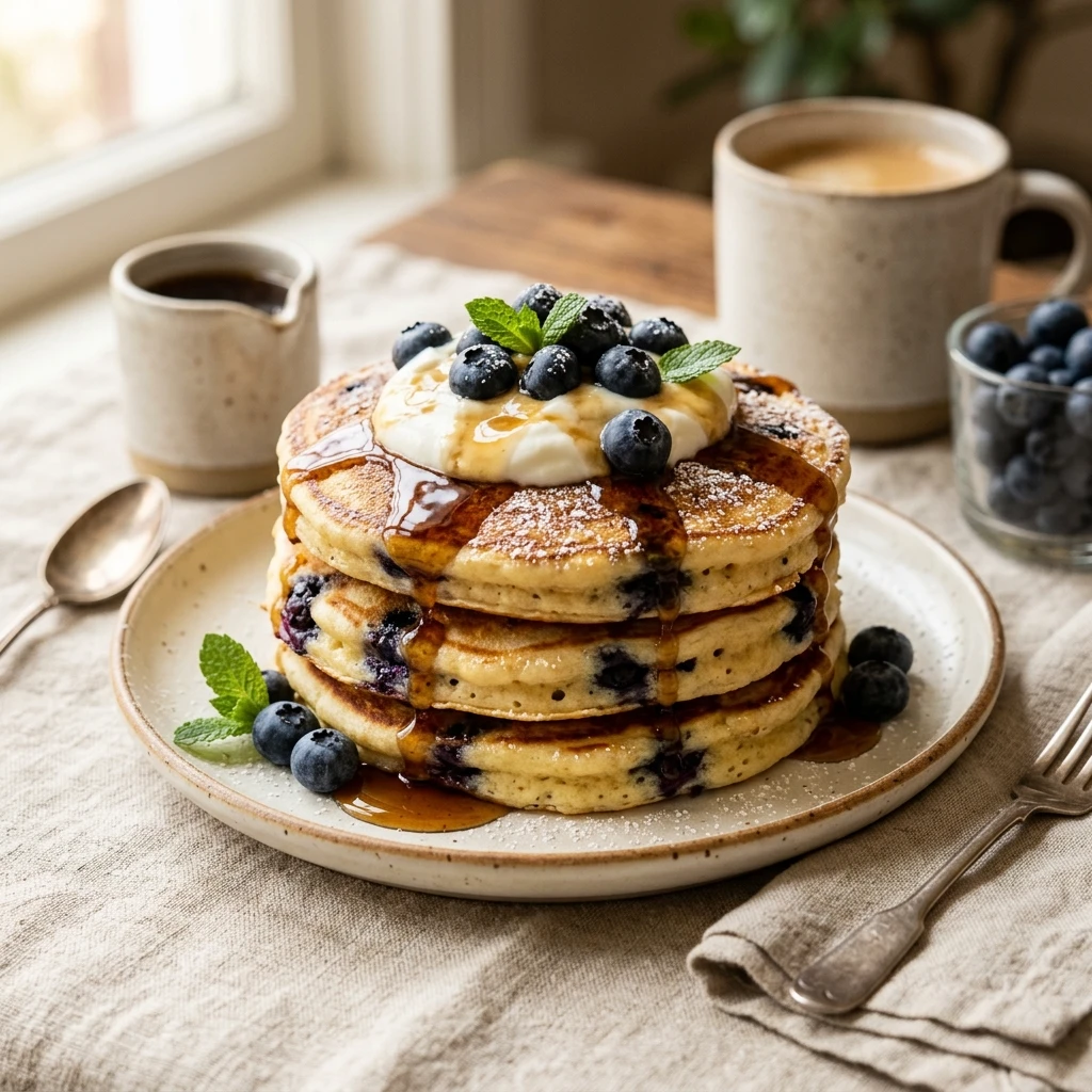 Cottage Cheese Blueberry Protein Pancakes