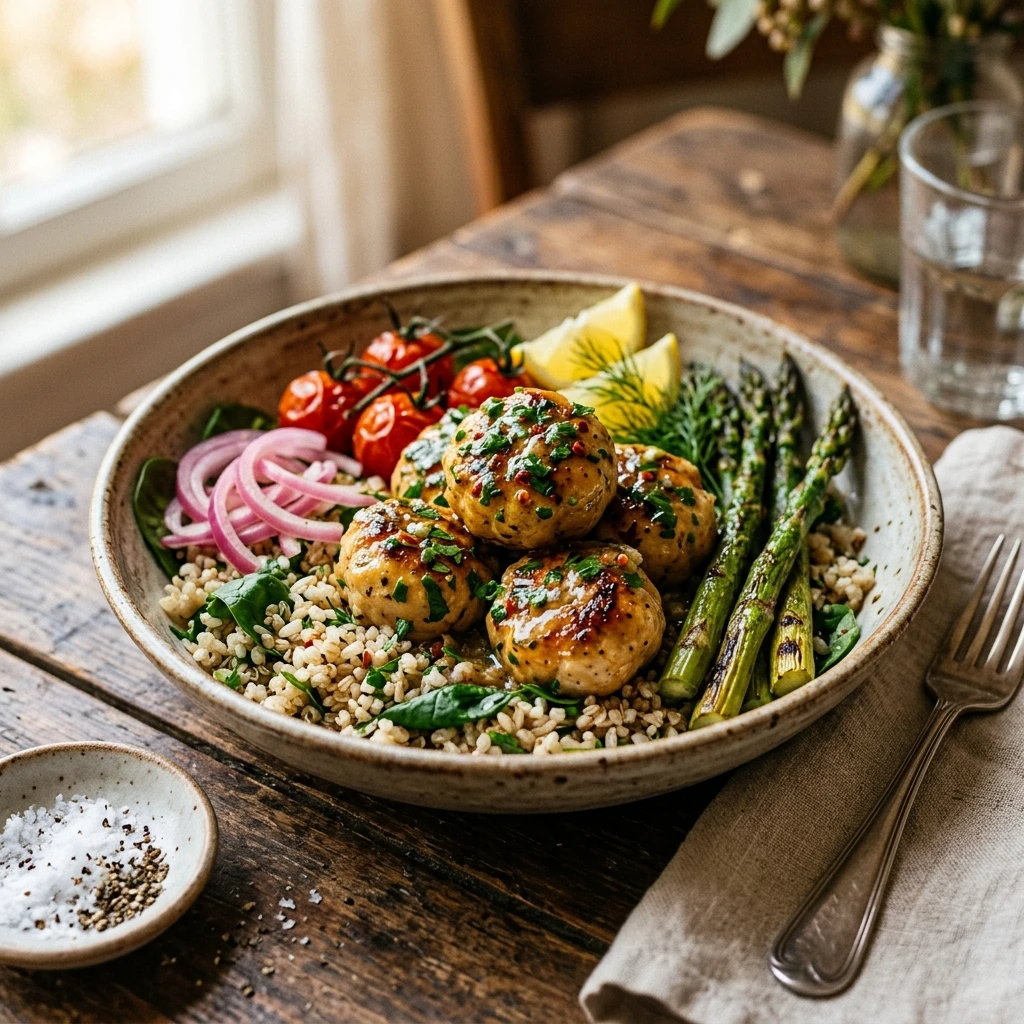 Garlic Butter Chicken Meatball Bowls