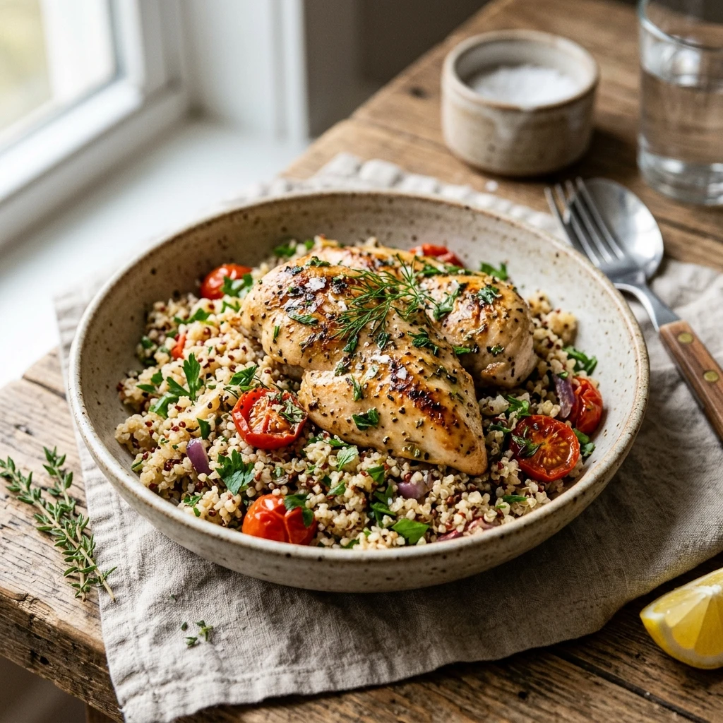 High Protein Garlic Chicken And Quinoa